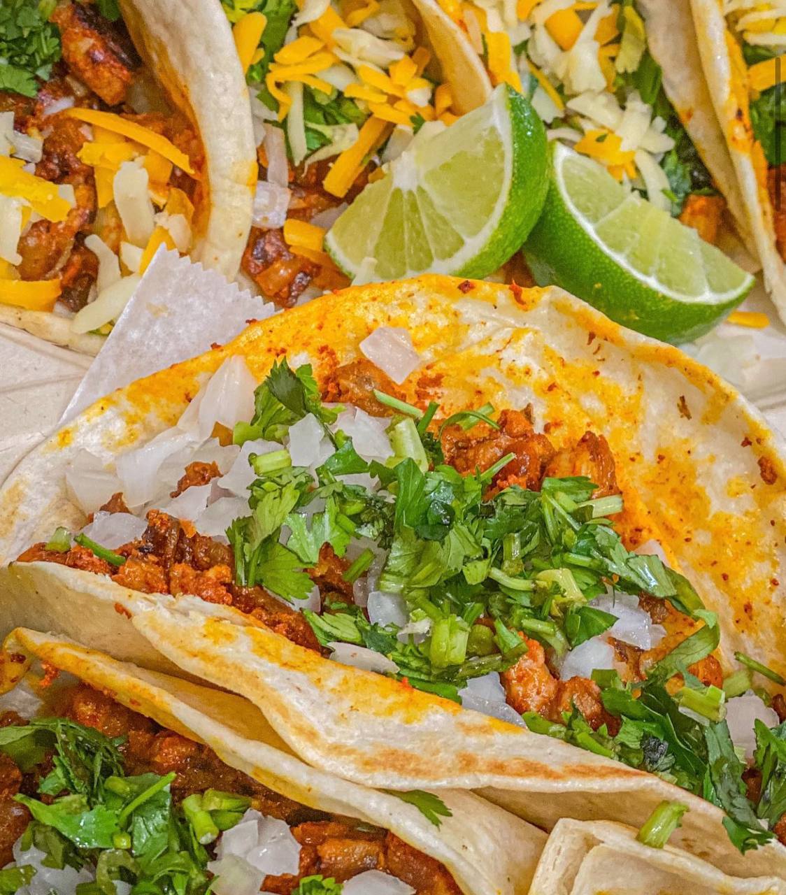 Al pastor tacos with fresh cilantro and onion at Jalisco Food Truck Bastrop TX