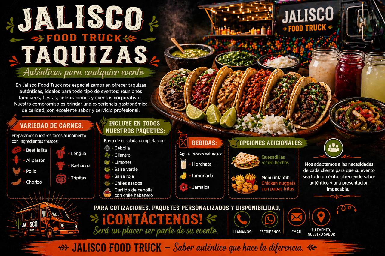 Jalisco Food Truck Taquizas Package — authentic taquizas for any event, variety of meats, salsa bar, aguas frescas